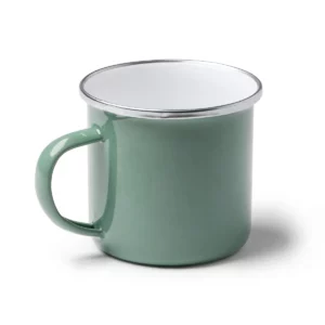 Taza metálica Stamina Cardif 1213, verde salvia, vista de la taza en perspectiva