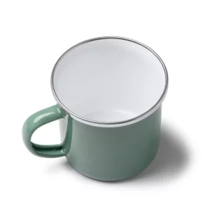 Taza metálica Stamina Cardif 1213, verde salvia, vista superior del interior blanco
