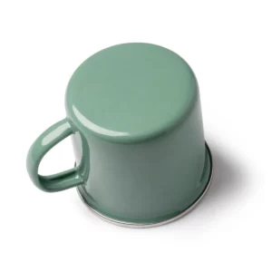 Taza metálica Stamina Cardif 1213, verde salvia, vista de la base de la taza invertida