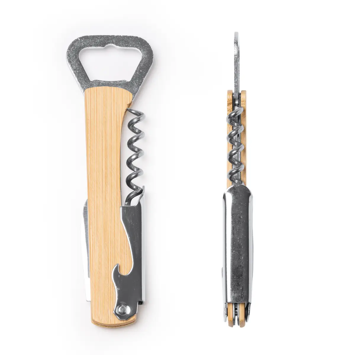 Abridor con sacacorchos Stamina Saipan 1234 6 Abridor con sacacorchos Stamina Saipan 1234, crudo, vista frontal y de perfil del utensilio