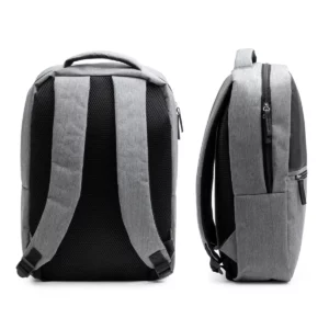 Mochila de RPET Stamina Kiton 1235, gris vigoré, vistas posterior y lateral de la mochila