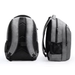 Mochila de RPET Stamina Patrik 1236, gris, vistas posterior y lateral de la mochila