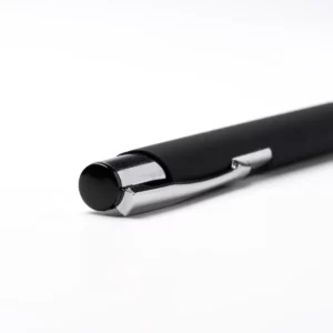 Bolígrafo de aluminio Stamina Borux 1244, negro, detalle del pulsador y el clip