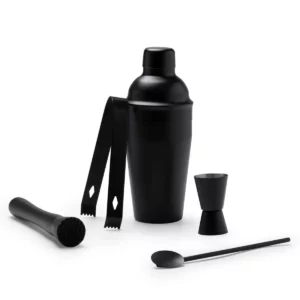 Set de cóctel Stamina Pisco 1279, negro, vista del conjunto de accesorios en perspectiva