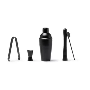 Set de cóctel Stamina Pisco 1279, negro, vista frontal de los accesorios del set