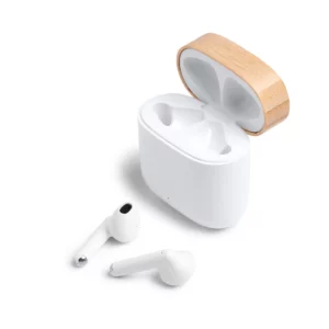Auriculares con estuche Stamina Sauro 1296, blanco, vista del estuche abierto y los auriculares
