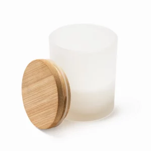 Vela aromática Stamina Vanila 1315, blanco, vista de la vela abierta y la tapa