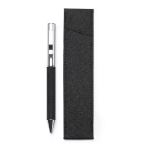 Bolígrafo Stamina Braman 1319, negro, vista frontal del bolígrafo y la funda incluida
