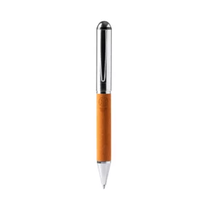 Bolígrafo giratorio Stamina Romil 1320, piel reciclada y metal, vista frontal del bolígrafo