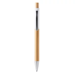Bolígrafo de bambú Stamina Osiris 1332, bambú con detalle blanco, vista frontal del bolígrafo