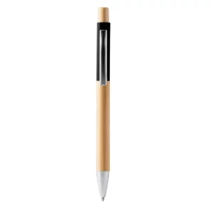 Bolígrafo de bambú Stamina Osiris 1332, bambú con detalle negro, vista frontal del bolígrafo