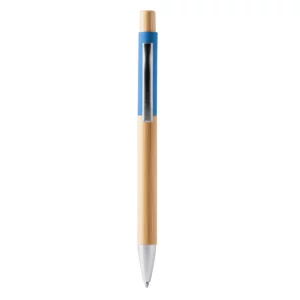 Bolígrafo de bambú Stamina Osiris 1332, bambú con detalle azul claro, vista frontal del bolígrafo