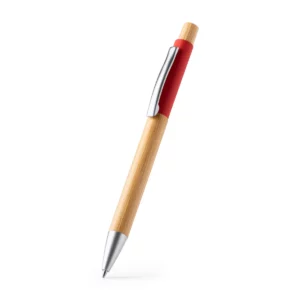 Bolígrafo de bambú Stamina Osiris 1332, bambú con detalle rojo, vista del bolígrafo en perspectiva