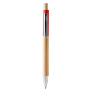 Bolígrafo de bambú Stamina Osiris 1332, bambú con detalle rojo, vista frontal del bolígrafo