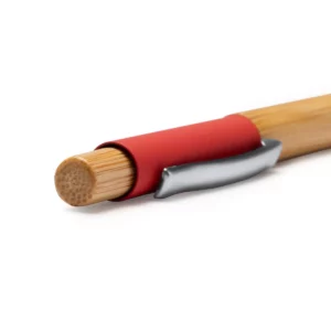 Bolígrafo de bambú Stamina Osiris 1332, bambú con detalle rojo, detalle del pulsador, la pieza de color y el clip