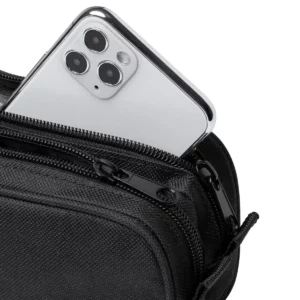 Estuche doble Stamina Dilu 1337, negro, ejemplo del compartimento abierto con un teléfono