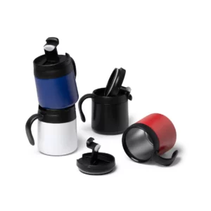 Taza térmica Stamina Vake 1358, vista conjunta de las tazas con algunas tapas abiertas