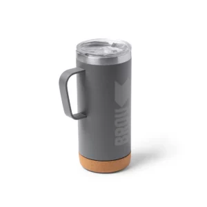 Taza de acero reciclado Stamina Beyron 1368, plomo, vista de la taza con un ejemplo de personalización