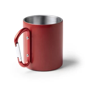 Taza con mosquetón Stamina Nasik 1369, rojo, vista de la taza en perspectiva