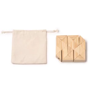 Rompecabezas de madera Stamina Nokit 1373, crudo, vista frontal del rompecabezas y la bolsa