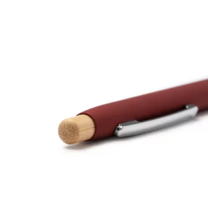 Bolígrafo metálico Stamina Verso 1505, rojo oscuro, detalle del pulsador y el clip