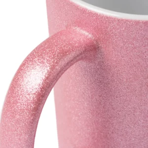 Taza con purpurina Stamina Fiona 1508, rosa claro, detalle del asa y del acabado de purpurina