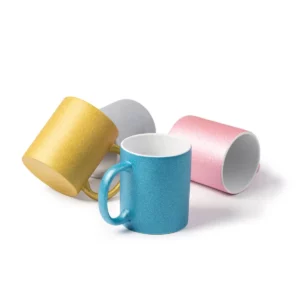 Taza con purpurina Stamina Fiona 1508, vista conjunta de los cuatro colores con una taza tumbada