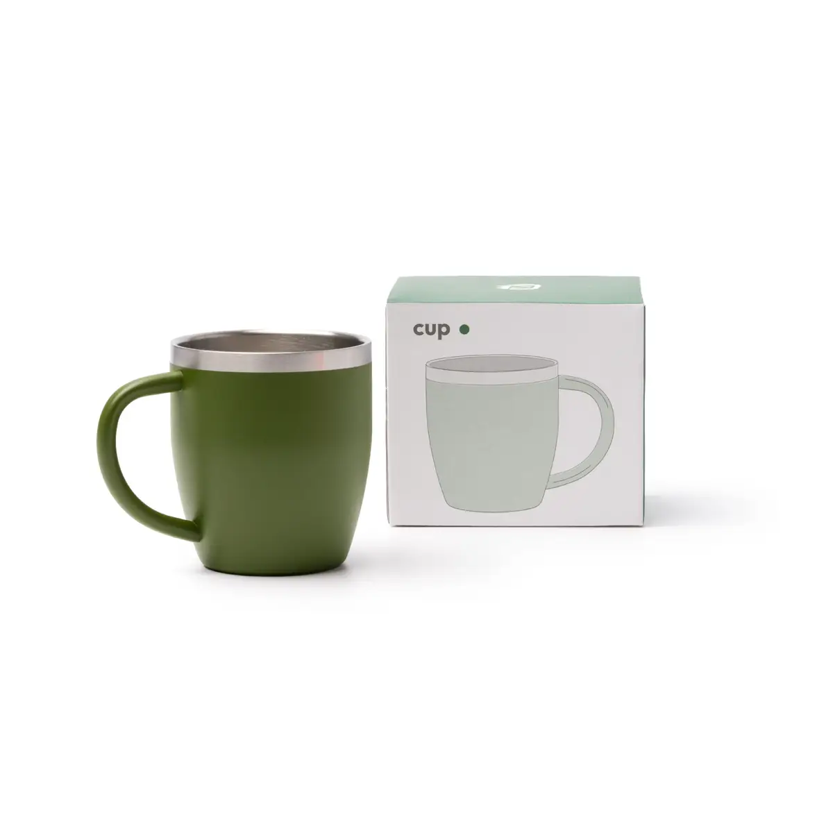 Taza térmica Stamina Bany 1518 10 Taza térmica Stamina Bany 1518, verde oscuro, vista de la taza junto a su caja de diseño