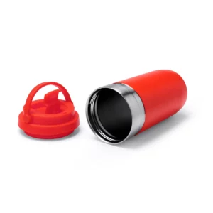 Vaso térmico Stamina Gredos 1520, rojo, vista del vaso tumbado junto a la tapa