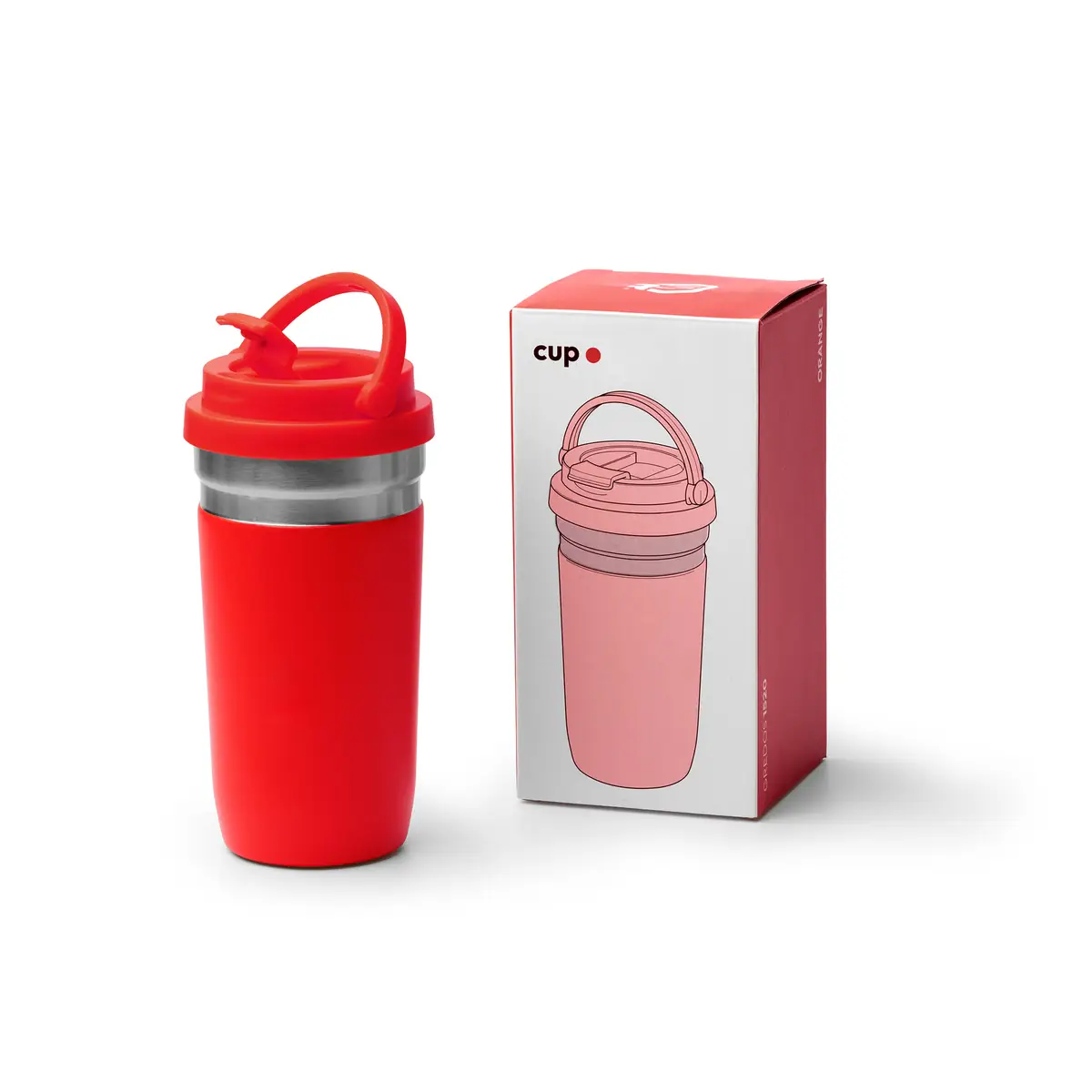 Vaso térmico Stamina Gredos 1520 9 Vaso térmico Stamina Gredos 1520, rojo, vista del vaso junto a su caja de diseño