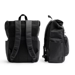 Mochila extensible Stamina Fenati 1526, negro, vistas posterior y lateral de la mochila