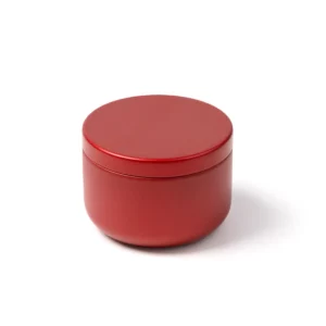 Vela aromática Stamina Gento 1529, rojo, vista del recipiente rojo cerrado en perspectiva