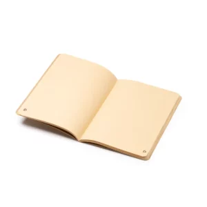 Libreta A5 Stamina Borges 1532, crudo, libreta abierta con hojas lisas