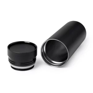 Vaso térmico Stamina Clarke 1538, negro, vista del vaso abierto junto al tapón