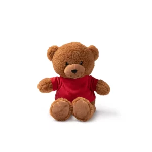 Pack de 10 peluches Stamina Koda 1548, camiseta en rojo, vista frontal del peluche