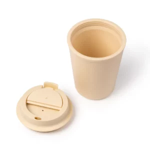 Vaso con tapa a rosca Stamina Oklan 1562, beige, vista del vaso abierto junto a la tapa