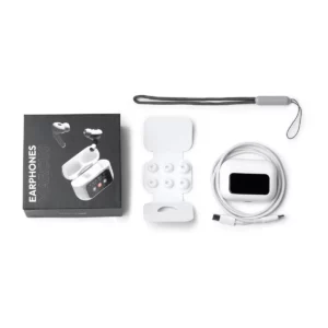 Auriculares con estuche Stamina Marcus 1566, blanco, conjunto con cable, cuerda y manual