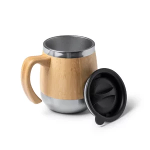 Taza con bambú Stamina Marly 1585, crudo, vista de la taza abierta junto a la tapa