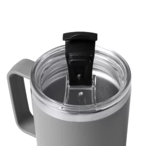 Taza con tapa Stamina Kencher 1589, gris, detalle del dosificador con el tapón levantado