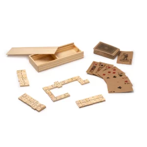 Pack de 50 sets de juegos Stamina Ludus 1592, crudo, vista del contenido junto a la caja abierta