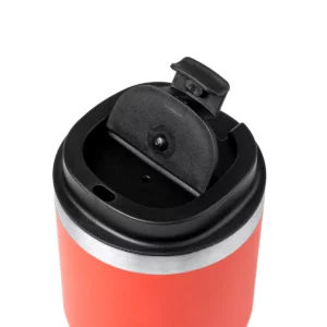 Vaso térmico Stamina Venturi 1596, rojo, detalle de la abertura de la tapa levantada