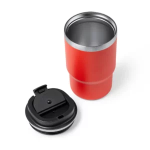 Vaso térmico Stamina Venturi 1596, rojo, vista del vaso abierto junto a la tapa