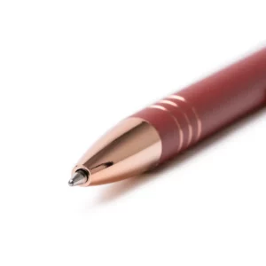 Bolígrafo con puntero Stamina Leiva 1603, rojo, detalle de la punta y el acabado cobre