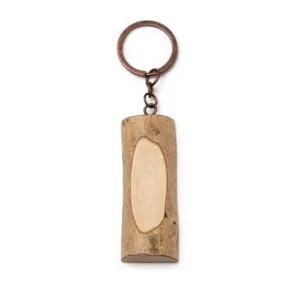 Llavero de madera Stamina Telmon 1606, crudo, vista frontal del llavero