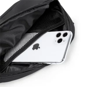 Riñonera bandolera Stamina Lulu 1610, negro, detalle del interior con un teléfono como ejemplo de uso