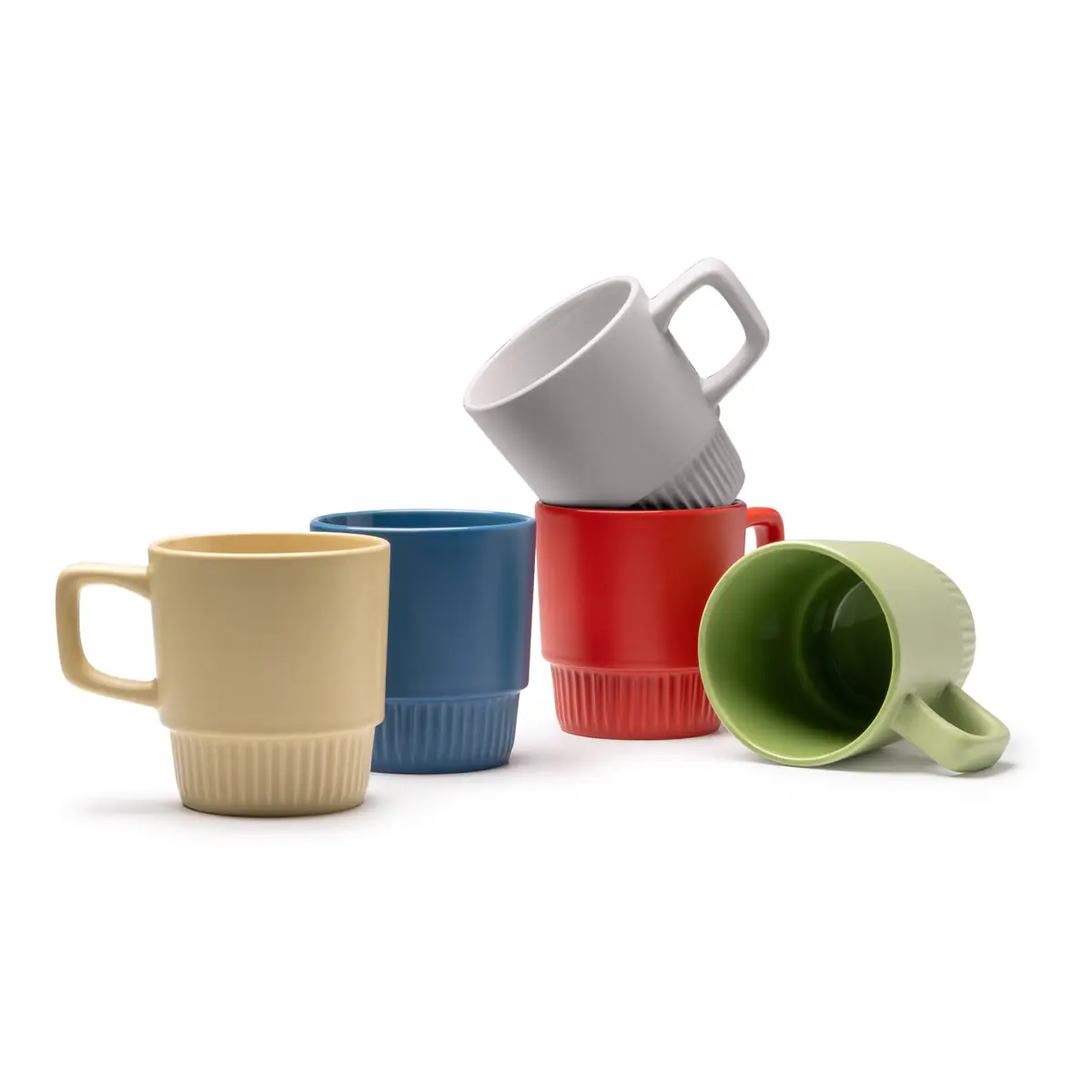 Taza de cerámica Stamina Longi 1613 10 Taza de cerámica Stamina Longi 1613, vista conjunta de los cinco colores de taza