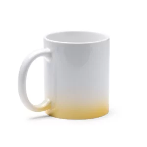 Taza con degradado Stamina Nevex 1615, amarillo, vista superior de la taza en perspectiva