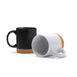 Taza con base de corcho Stamina Nurix 1637, vista conjunta de las tazas en negro y blanco