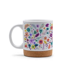 Taza con base de corcho Stamina Banket 1638, blanco, ejemplo de la taza con un diseño impreso