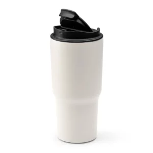 Vaso térmico Stamina Filip 1643, blanco vintage, vista del vaso con la abertura de la tapa levantada